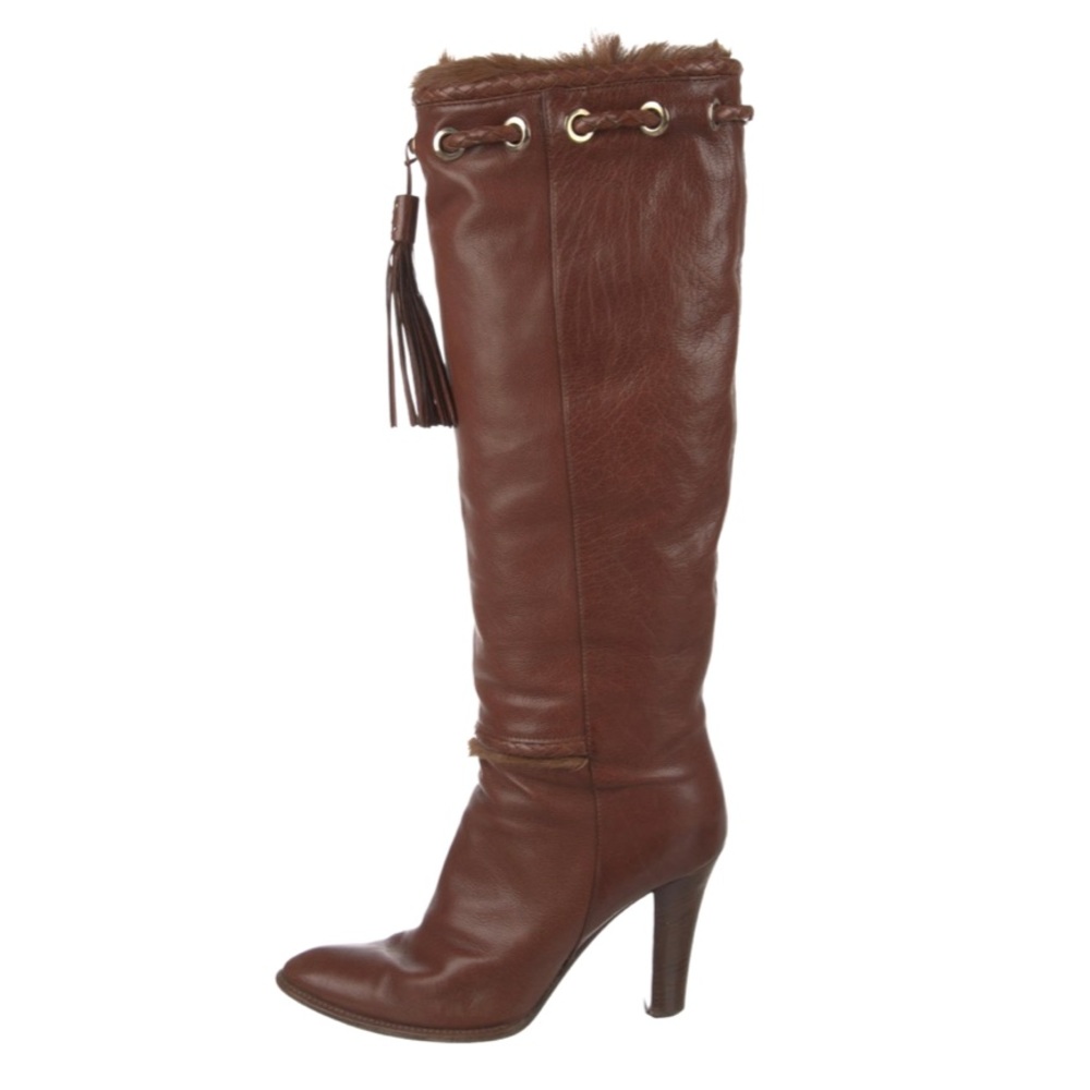 Yves Saint Laurent Brown Leather Knee High Boots size 7